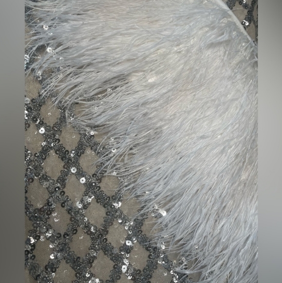 Strappples feather mesh skirt set ...top white feathers , skirt silver sequins. - Picture 4 of 7